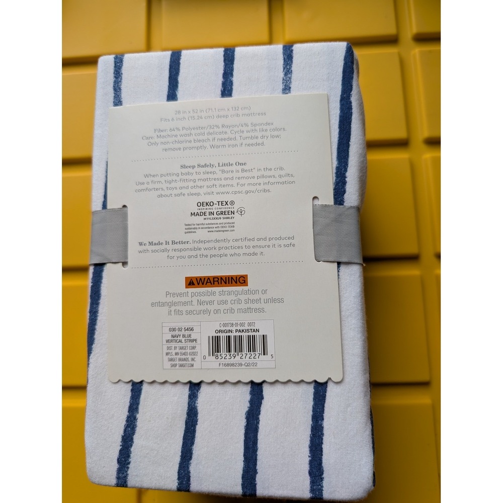 Cloud Island Navy Blue Vertical Stripe Crib Fitted Sheet Jersey Knit OEKO-TEX